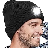 Geschenke für Männer Mütze mit LED Licht - Weihnachten Wichtelgeschenk LED Mütze mit Licht, Nikolaus Geschenke für Frauen und Männer, LED Mütze für Fischen, Laufen, Radfahren, Schwarz, Einheitsgröße