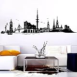 Wandtattoo-Loft Wandtattoo Skyline Hamburg mit Elbphilharmonie Hafenstadt an der Elbe/Wandsticker/Wandaufkleber / 54 Farben / 3 Größen/schwarz / 45 cm hoch x 130 cm breit