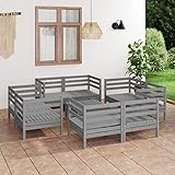 TOYOCC Gartenmöbel-Set, 9-teilig, Grau, massives Kiefernholz