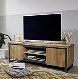 SZTYZ TV-Ständer Schrank Unterhaltungszentrum Tv Lowboard TV-Element Lowboard 150cm Wildeiche Eiche Massivholz Metall Grau Modern Konsolenschrank für Wohnzimmer Schlafzimmer