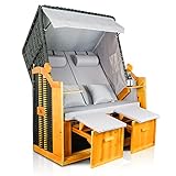 ELYFLAIR® - Strandkorb Ostsee XXL Deluxe - Wetterfester Strandkorb 2-Sitzer - Einfacher Aufbau - inkl. Kissen, eitungstaschen, Nackenkissen und Fußstützen (Schwarz)