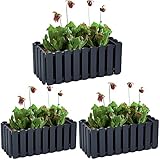 EDANTI Blumenkasten Set x3 Blumentopf Boardee Fencycase Balkonkasten Latten-Optik mit Halterungen 38 cm Wasserspeicher Pflanzkasten Pflanzkübel Anthrazit