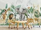 Fototapete 3D Effekt Tapete Tiere Tropische Pflanzen 3D Tapeten Wanddeko Wandbilder Wohnzimmer Schlafzimmer
