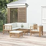 Homgoday Gartenlounge Set 8-TLG. Loungemöbel Gartenlounge Set Garnitur Sitzgruppe Lounge-Set Loungegruppe Gartensofa für Garten Terrasse und Balkon Bambus mit Cremeweißen Kissen