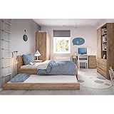 Lomadox Jugendzimmer Komplett Set mit Bett 90x200, Bettschublade, Nachttisch, Kleiderschrank, Schreibtisch, 2 Regale