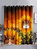 Verdunklungsvorhänge Katze Gelbe Sonnenblume Scheibengardinen Weich Vorhänge Wohnzimmer Vorhänge Schlafzimmer Vorhang Blickdicht Vorhang Schallschutz Scheibengardine Gardine 2x75x166cm