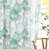 Treatmentex Gardinen Transparente Grün weiße Lotus-Druck Vorhänge mit Ösen Weiche Chiffon Voile Gardinen mit Blumenmuster Fenstervorhänge für Wohnzimmer Schlafzimmer-2 Stücke(Grün,140 x 180cm)