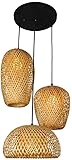 NNEGG Holz Pendelleuchte Handgemacht aus Bambus, Rattan Gewebt Hängeleuchte 3-flammig Esstisch-Lampe, Bambus Lampenschirm, Retro Landhaus Pendellampe, E27 Holz-Optik für Esszimmer Küche Schlafzimmer