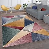 Paco Home Teppich Wohnzimmer Kurzflor Vintage Schlafzimmer Modern Geometrisches Rautenmuster 3D Optik, Grösse:200x290 cm, Farbe:Bunt