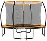 SONGMICS Trampolin Ø 305 cm, rundes Gartentrampolin mit Sicherheitsnetz, mit Leiter und gepolsterten Stangen, Sicherheitsabdeckung, sicher, schwarz-orange STR102O01