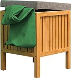 EISL BMBA02-WKBH Bambus Badhocker mit Wäschesammler, Wäsche Hocker mit Sitzfläche, Badezimmer Hocker Holz, Badmöbel zum Sitzen, Hellbraun, (B x H x T): ca. 39 x 52 x 39 cm