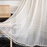 Tospass Vintage Landhausstil Häkeln Stricken Vorhang Boho Bohemien Vorhänge Aushöhlen mit Quaste 2er Set Gardinen Outdoor Baumwolle Gardienen für Wohnzimmer Schlafzimmer Curtains 150x160 cm Beige