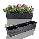 BigDean Blumenkasten 70 cm lang Rattan-Optik anthrazit - aus PP-Kunststoff - Balkon Pflanzkasten schmal Balkonkasten