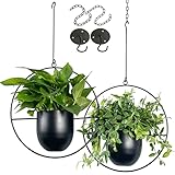 VDYXEW Metall Blumentopf hängend ，Hängende Pflanzgefäße für Innen- und Außenpflanzen mit Haken aus Metall,Hängende Blumenampel für Heimdekoration,blumentopf hängend schwarz (2 pcs)