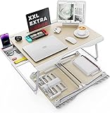 SAIJI Laptop Tablett Bett Tisch, Sstabil XXL klappbar Tisch, für Boden Sofa Essen Arbeiten Spielen Lesen Lernen mit Schublade Buchständer Tablet Handy Ständer (Teak, 65 * 49 * 30cm)