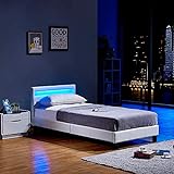 Home Deluxe - LED Bett Astro - Weiß, 90 x 200 cm - Inkl. Lattenrost I Polsterbett Design Bett inkl. Beleuchtung