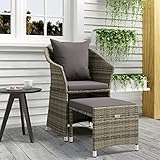 Homgoday 2-TLG. Garten-Lounge-Set mit Kissen Gartensofa Balkonmöbel Gartenlounge Set Balkonset Sitzgarnitur Sitzgruppe für Garten Balkon Terrasse Grau Poly Rattan