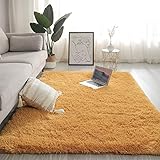 Swsen Teppich Wohnzimmer Super Weich - Shaggy Teppiche Flauschig Anti-Rutsch Unterseite - Moderner Carpet Waschbar Hochflor Langflor Teppiche 120 x 160CM, Kurkuma