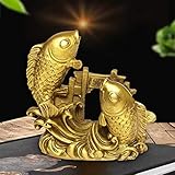 Skulptur Figur Geschenke Goldene Buddha-Skulptur, Kunsthandwerk for Heimdekoration, handgeschnitzte Tiere, Fischfiguren, chinesische Feng-Shui-Statuen-Bronze 13x6.8x12cm(5x3x5inch)