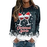 Sweatshirt Damen Longshirt Beiläufig Rundhal Frauen Weihnachtsdruck Sweatshirt Top Glas Ltter Langärmliges Sweatshirt Lässige Bluse Temperament Pullover Top Damen Langarmshirt Casual Oberteile Tops