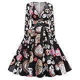 Halloween Langarm Vintage Cocktail Party Kleider A-Linie Swing Kostüme Kleid _fhc54v082, rose, XX-Large