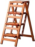 Klappstufen, Holzleiter, Stuhl, Hocker, multifunktional, faltbar, Regalleiter, Heimbibliothek, 4 Stufen, 150 kg Tragkraft (4 Farben)/Weiß (Walnussfarbe R)