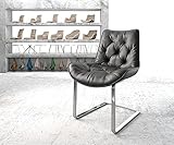 DELIFE Schwingstuhl Taimi-Flex Freischwinger flach Chrom Echt-Leder Schwarz