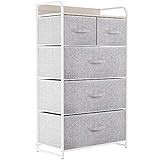 YITAHOME kommode mit Schubladen, Schrank mit 5 Schubladen aus Stoff, Aufbewahrungskommode Modernen Stil für Schlafzimmer, Wohnzimmer, Kinderzimmer, Flur, Hellgrau Aufbewahrungsschrank