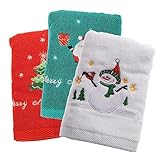 COOLHIYA 3-Teiliges Set Mit Dekorativen Handtüchern Stickerei-Set Baumwollhandtuch-Set Weihnachtshandtuch-Set Weihnachtshandtuch Badezimmer-Waschlappen Geschirrtücher Waschlappen