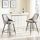 SICOTAS Barhocker 2er Set, Barstühle Tresenhocker aus Samt Moderne Küchenhocker mit Lehne fußstütze, Tresenhocker Tresenstuhl Hocker sitzhöhe 65 cm für Küche, Bar, Kücheninsel, Hausbar, Café Grau