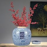 Moueqkee Antike Porzellankeramikvase für Blumen Boho handgefertigte Blumenvase Keramik Blumenvasen Form für getrocknete Blumenpampas Grasblau Vase für Wohnzimmer Schlafzimmer Schreibtisch Dekor,A