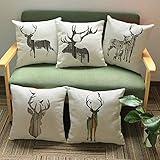 JWEK Kissenbezug 5-teiliges Set Weihnachten Rentierkopf Dekoration Sofa Kissen Sofa Creme Leinen Hirsch Animal Print Hug Kissenbezug 45X45Cm