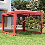 HOMIUSE Partyzelt mit 4 Mesh-Seitenwänden Pavillon 3x4 Wasserdicht Stabil Winterfest Faltpavillon Pavillion Grillpavillon Verkaufsstand Gartenpavillon Gartenlaube Pavillon Winterfest 3x4 m HDPE Rot