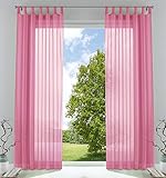 2er-Pack Gardinen Transparent Vorhang Set Wohnzimmer Voile Schlaufenschal mit Bleibandabschluß HxB 245x140 cm Rosa, 61000CN