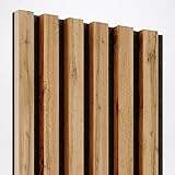 KLEMP Wandpaneele – Lamellenleisten aus MDF auf Filz 275 x 30 cm, Wandverkleidung zur Montage mit Kleber oder Klebeband auf schwarzem Untergrund Wotan Eiche