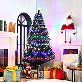 COSTWAY 150/180/210cm LED Künstlicher Weihnachtsbaum mit 8 Lichtmodi, Tannenbaum mit Sternspitze und Metallständer, Christbaum mit Glasfaser und 6-farbige Leuchten, Kunstbaum Weihnachten, grün (180cm)