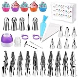 95 Teiliges Spritztüllen Set Russische Paspelspitzen, Edelstahldüsen Backzubehör Torten Dekoration Silikon-Spritzbeutel,Einweg-Spritzbeuteln, Cupcakes Förmchen, ideal für Profi Backen Gebäck (95 PCS)