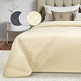 Beautissu Tagesdecke 220x240 cm Olivia Bettüberwurf für Boxspringbett & Sofa in Steppoptik – Große Atmungsaktive Überwurfdecke Elegante Wohndecke Zeitlose Überwurf Bett – Creme
