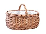 Franz Müller Flechtwaren 50164 Einkaufskorb oval, 50 x 30 x 25 cm, gesottene weide Natur mit Textilgarnierung
