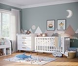 Bellabino Babyzimmer Set Liri mitwachsend in weiß/Natur, Kinderzimmer Set bestehend umbaubaren Gitterbett 70 x 140 cm und Wickelkommode mit abnehmbaren Wickelaufsatz aus Kiefer Massivholz