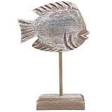 Cabilock Holzfisch auf Ständer Holz Fisch Deko Skulptur Statue Vintage Dekofigur Nautische Geschenke Dekofische Wohnzimmer Tischdeko Taufe Kommunion Mediterrane Dekoration