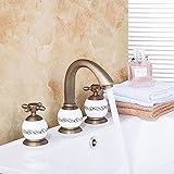 Luxus Messing Material Golden Hot Cold Baden Wasserhahn Wasserhahn 3PCS Set Antike Messing Badewanne Dusche Becken Mischbatterie Wasserhahn Mischbatterie