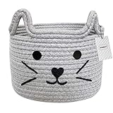 Inwagui Baumwolle Seil Aufbewahrungskorb Faltbar Kinderzimmer Aufbewahrungsbox Baby Spielzeug Organizer Windeltasche Katzenmuster Dekorativer Korb - Grau