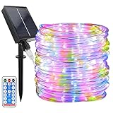 Acxilexy Solar Lichterkette, 20 Meter 200 LEDs Wasserdicht Flexible Solar Lichtschlauch, LED Schlauch Lichterkette PVC Rope mit 8 Beleuchtungsmodi für Aussen, Innen, Party und Weihnachten Deko