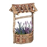 Relaxdays, natur Holzbrunnen Garten, dekorativer Zierbrunnen aus Holz, Gartenbrunnen mit Rinde, HxBxT: 43 x 25 x 18 cm, Brunnen Dach