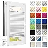 Estika® Plissee ohne Bohren 40 cm x 50 cm - Weiß - Bruchfeste Klemmhalter, Plissee klemmfix, Rollos für Fenster ohne Bohren, Jalousien Fenster für innen, Raffrollo, Fenster plissee