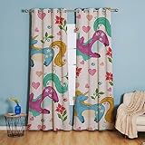 Gardinen Lila Blaues Einhorn Vorhänge Thermal Verdunklungsvorhänge Vorhang Blickdicht Curtains for Living Room Bedroom 2 Stücke Gardinen mit Ösen 2x85x200 cm