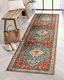 KIMODE Boho Tribal Läufer Teppich 60 x 210 cm, Bohemian Flur Küchenläufer Teppich Distressed Kunstwolle rutschfest Waschbar Kurzflor Teppich,Für Eingangsbereich Flur Küche