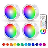 da LIGHT Led Unterbauleuchten 4er Set, RGBW Spots mit Fernbedienung, Kabellos Schrankleuchten Batteriebetrieben, Dimmbare Schrankbeleuchtung für Treppen Vitrine Schrank Küchen