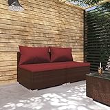 Festnight gartenlounge Set Rattan balkonmöbel Kleiner Balkon Lounge Klein gartensofa wetterfest Rattan Gartenmöbel Set Loungemöbel Terrasse mit Kissen-Braun und Rot-2-tlg